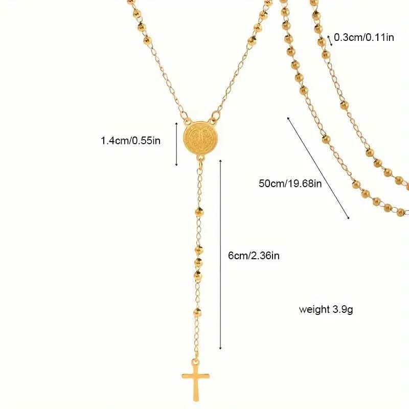 Edelstahl St. Benedikt Muster Goldener Rosenkranz Kreuz Anhänger Halskette