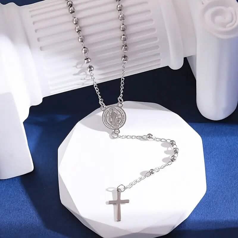 Edelstahl St. Benedikt Muster Goldener Rosenkranz Kreuz Anhänger Halskette