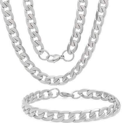 Steeltime Herren Halskette und Armband, 8 mm, Edelstahl, kubanische Gliederkette, Diamantschliff
