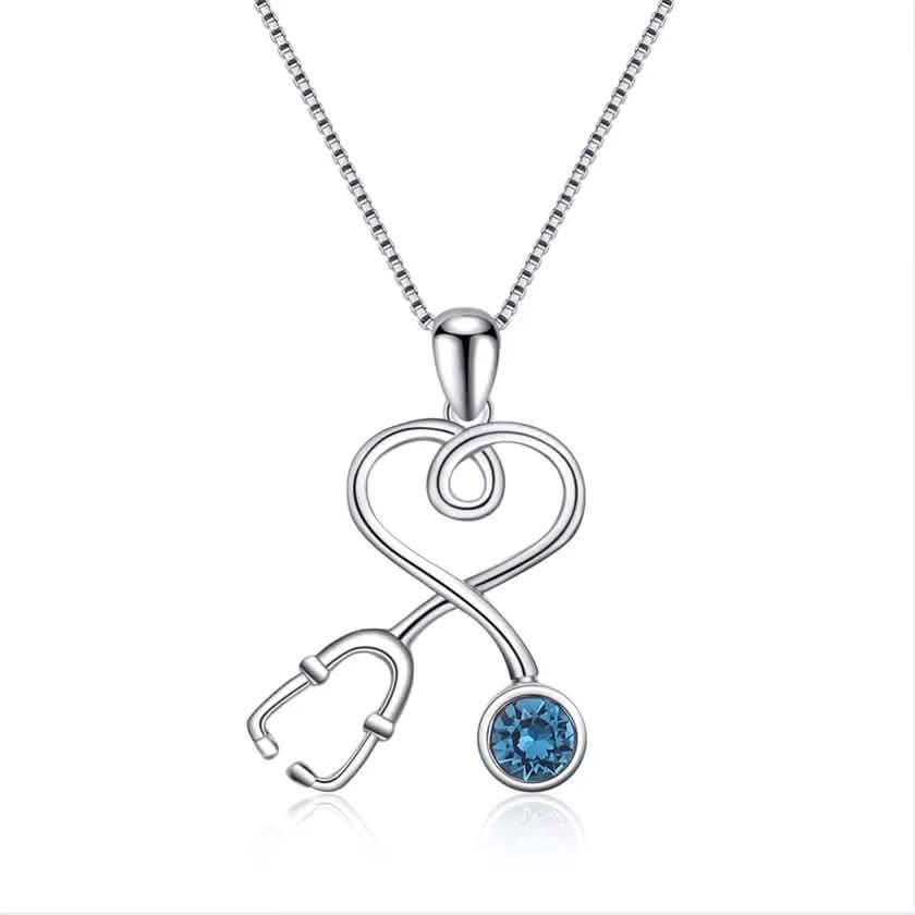 Sterlingsilber Stethoskop-Herzanhänger-Halskette mit Swarovski-Kristallen