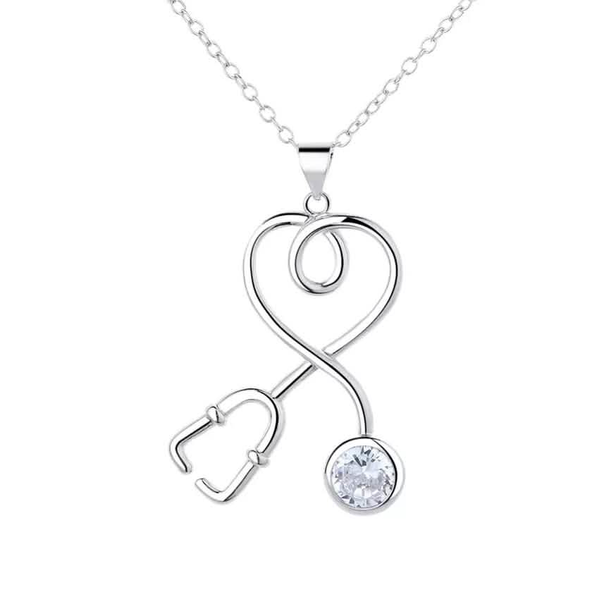 Sterlingsilber Stethoskop-Herzanhänger-Halskette mit Swarovski-Kristallen