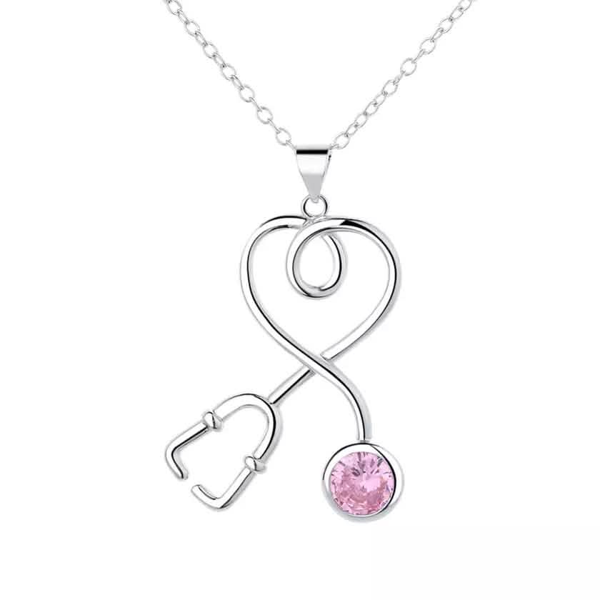 Sterlingsilber Stethoskop-Herzanhänger-Halskette mit Swarovski-Kristallen