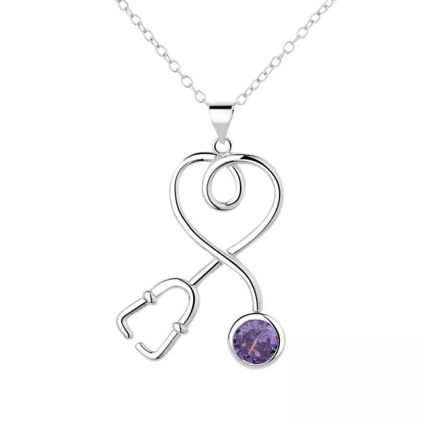 Sterlingsilber Stethoskop-Herzanhänger-Halskette mit Swarovski-Kristallen