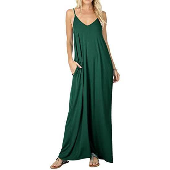 Stokeen Damen Sommer Casual Spaghettiträger Maxi-Kleid