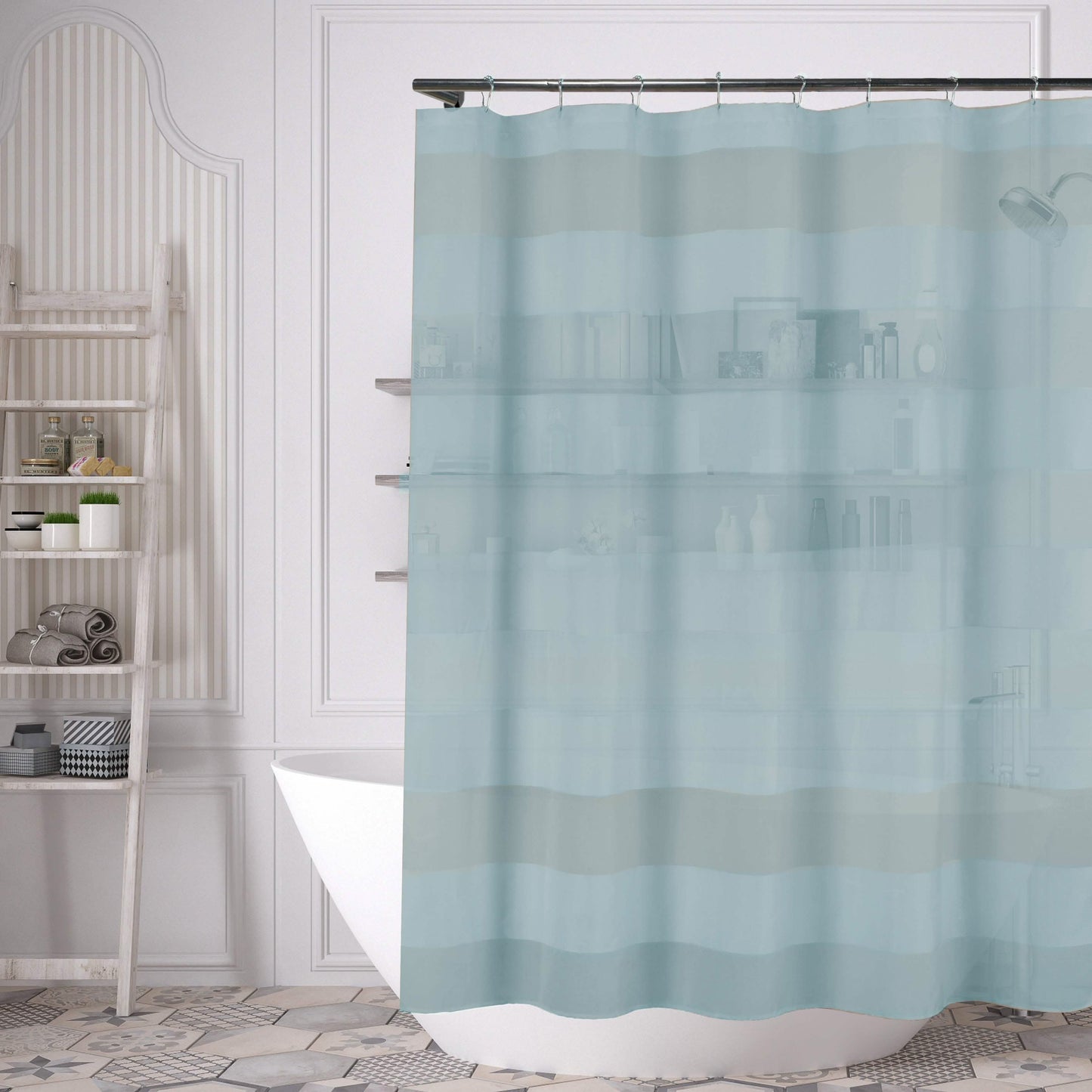 Gestreifter Duschvorhang 70" x 72" mit 12-teiligem Hakenset