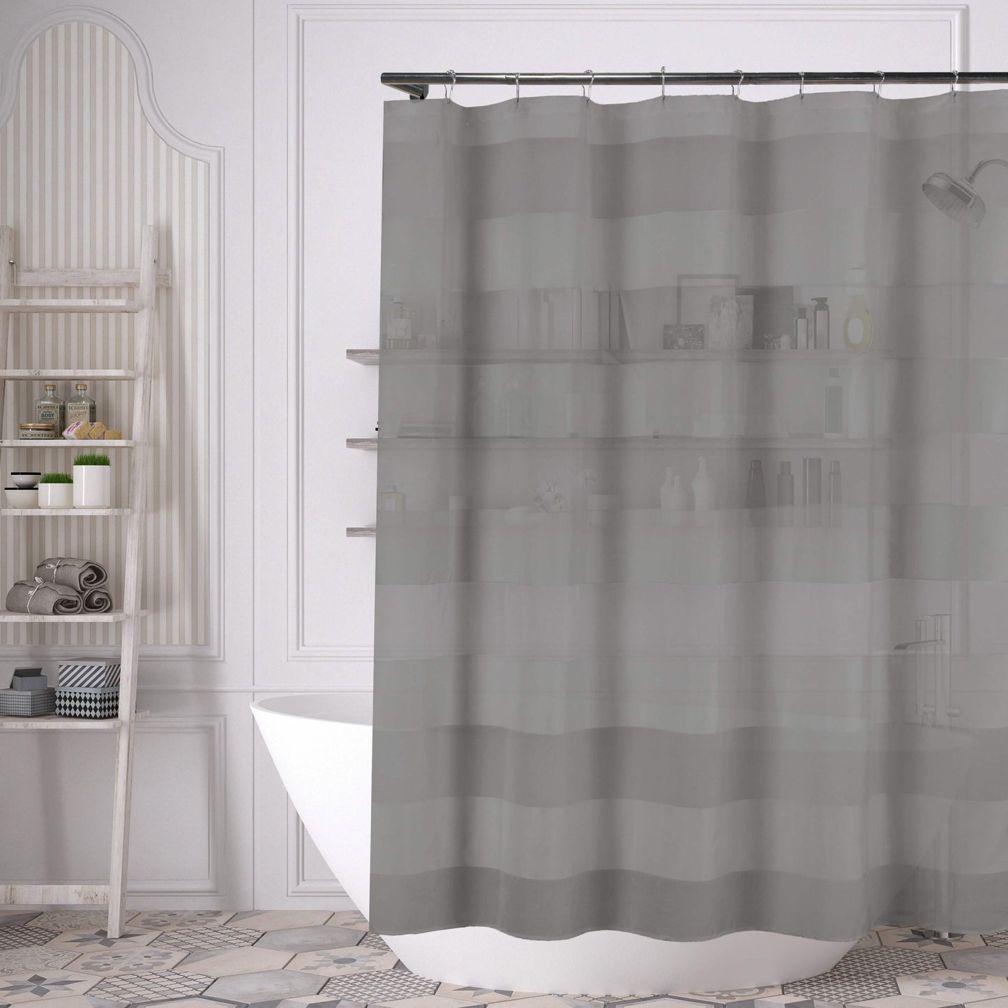 Gestreifter Duschvorhang 70" x 72" mit 12-teiligem Hakenset