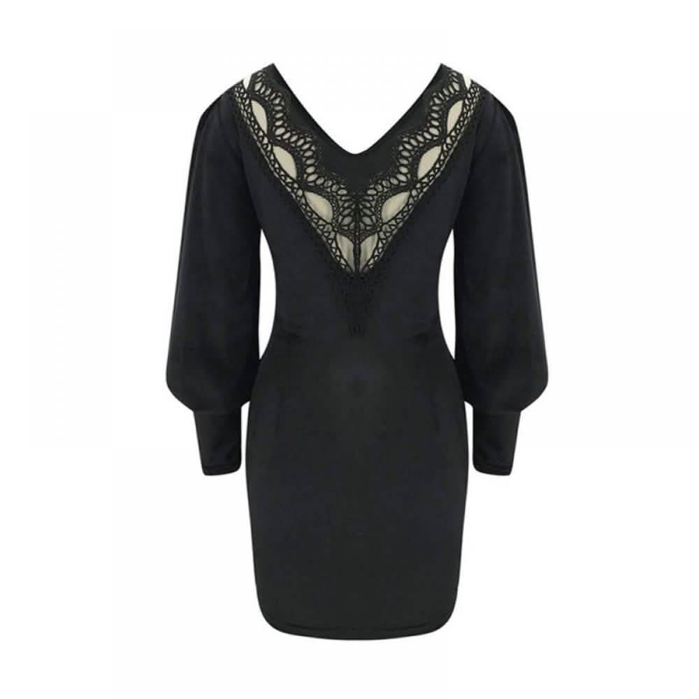 Summark Damen Spitzenkleid Langarm Freizeit Etuikleid