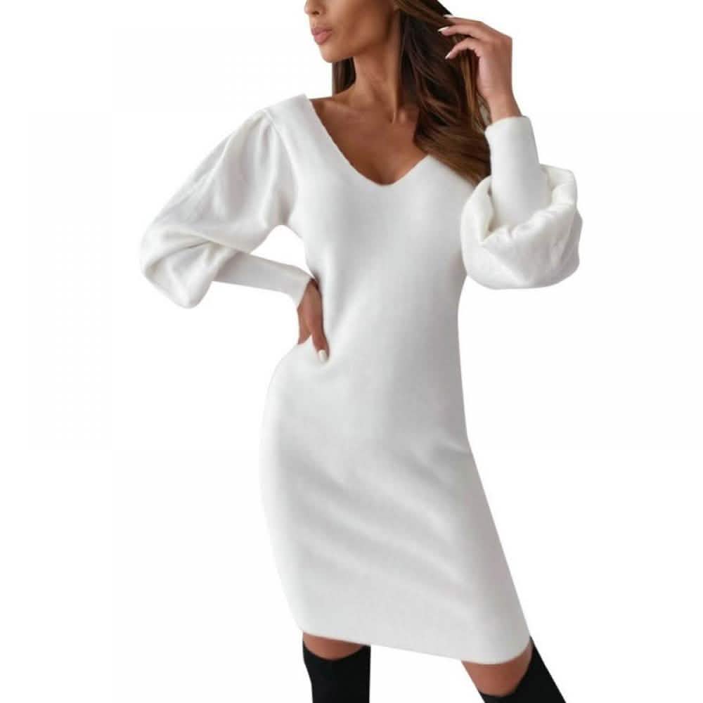 Summark Damen Spitzenkleid Langarm Freizeit Etuikleid