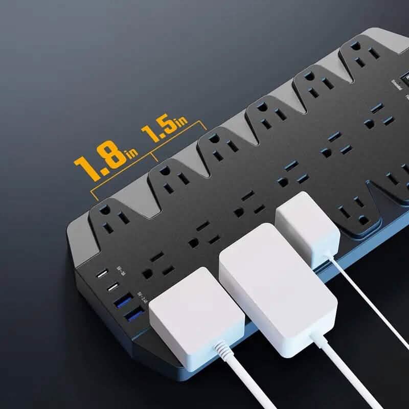 Superdanny 18-fach AC Steckdosenleiste mit Überspannungsschutz und 2 USB-C- sowie 2 USB-A-Anschlüssen