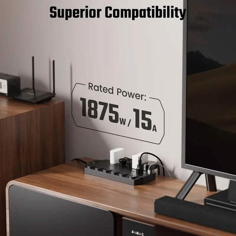 Superdanny 18-fach AC Steckdosenleiste mit Überspannungsschutz und 2 USB-C- sowie 2 USB-A-Anschlüssen