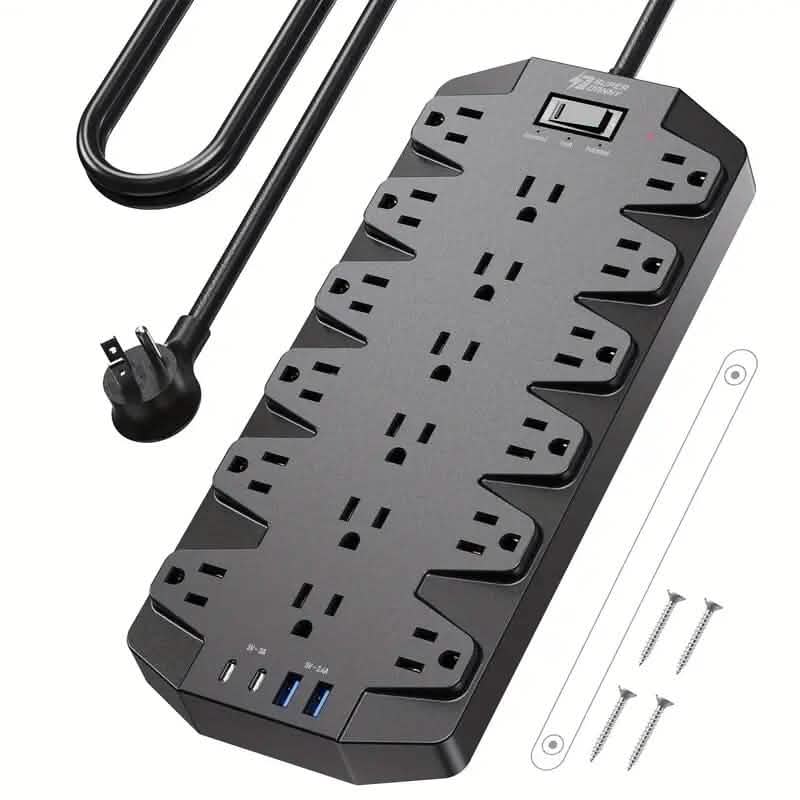 Superdanny 18-fach AC Steckdosenleiste mit Überspannungsschutz und 2 USB-C- sowie 2 USB-A-Anschlüssen