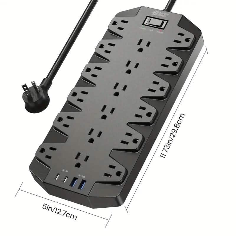 Superdanny 18-fach AC Steckdosenleiste mit Überspannungsschutz und 2 USB-C- sowie 2 USB-A-Anschlüssen