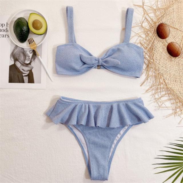 Badeanzug Damen Rüschen Bikini Sommer Zweiteiliger Einfarbiger Pinkfarbener Badeanzug Push-Up Badeanzug Damen Charmanter Farbiger Bauchkontroll-Badeanzug Große Größen Badekleid Badeanzug Zweiteilige Badeanzüge