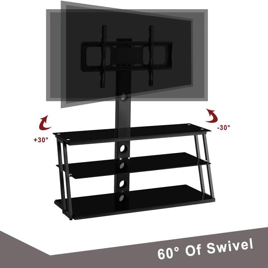 Drehbarer TV-Standfuß mit winkel- und höhenverstellbarem TV-Ständer aus gehärtetem Glas