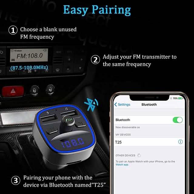 T25 Bluetooth 5.0 Auto-FM-Transmitter
