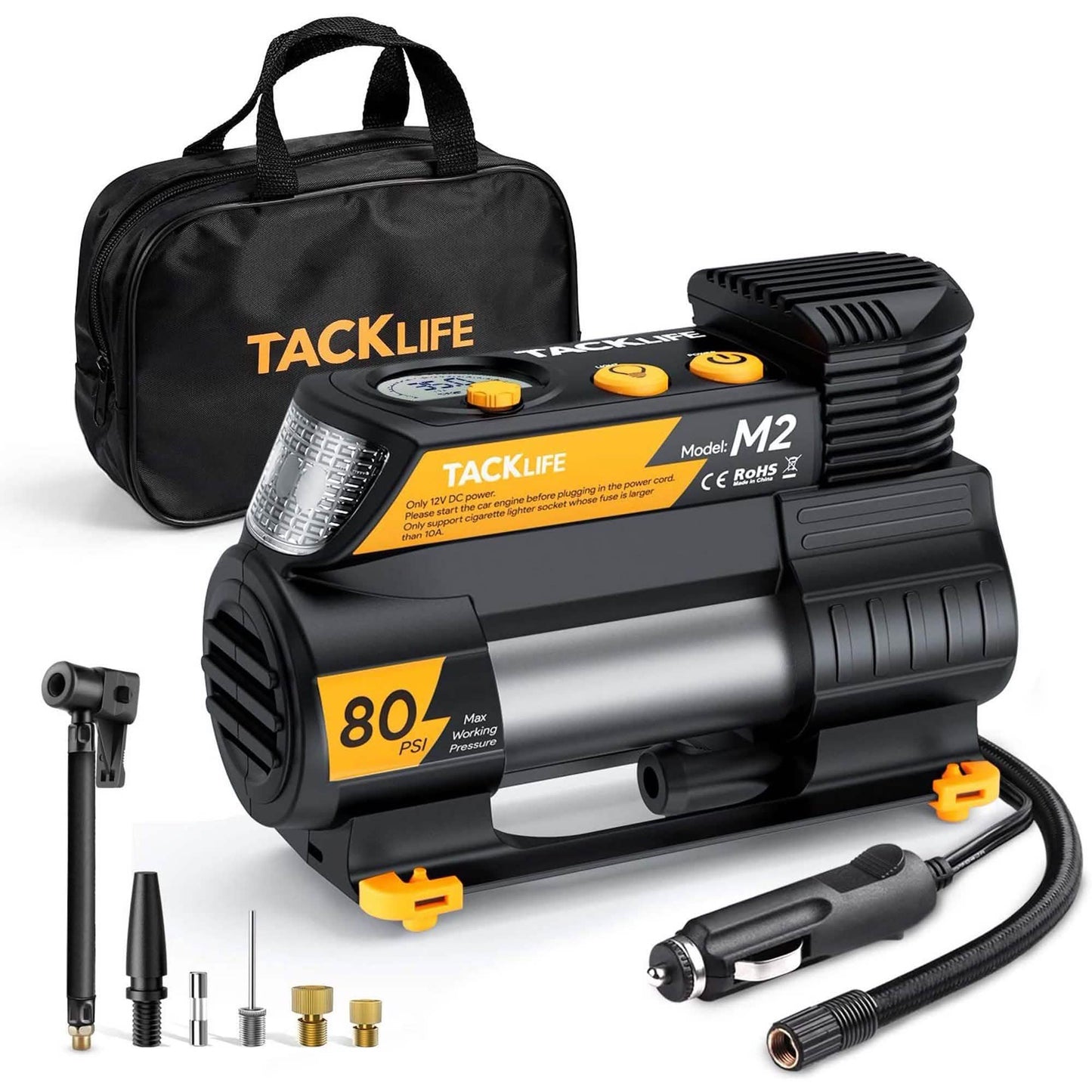 Tacklife Tragbarer 12V DC Digitaler Auto-Reifenfüller M2