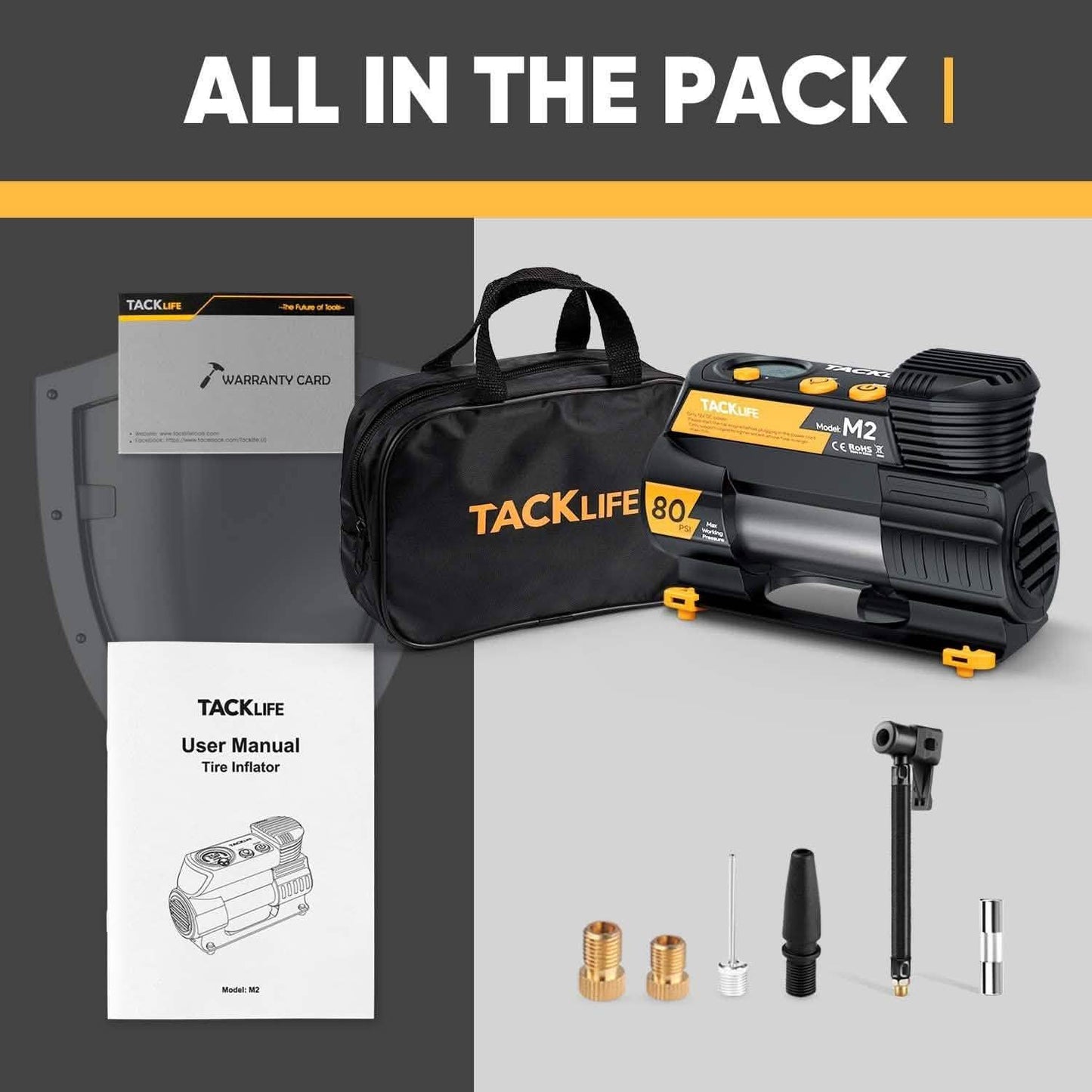 Tacklife Tragbarer 12V DC Digitaler Auto-Reifenfüller M2