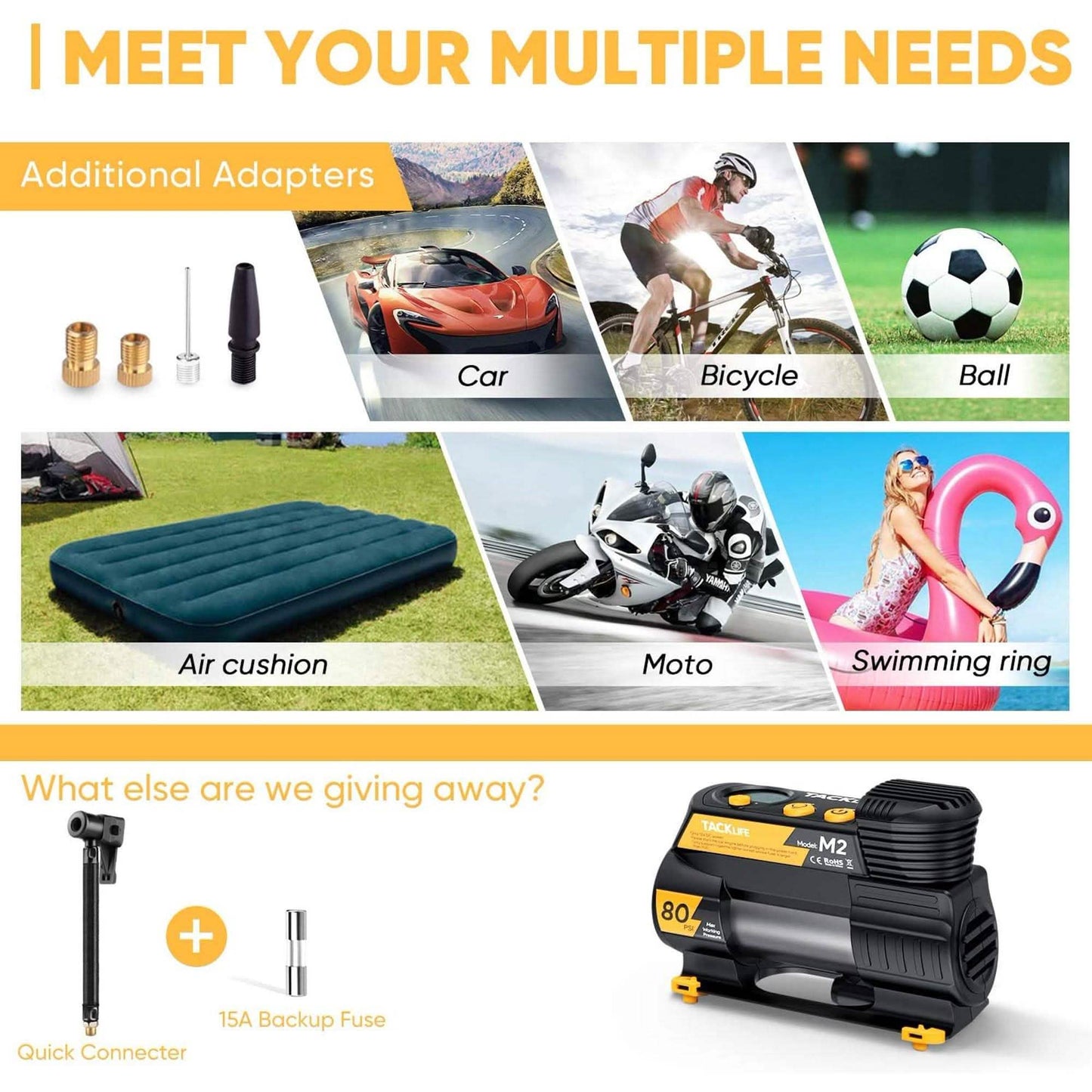 Tacklife Tragbarer 12V DC Digitaler Auto-Reifenfüller M2
