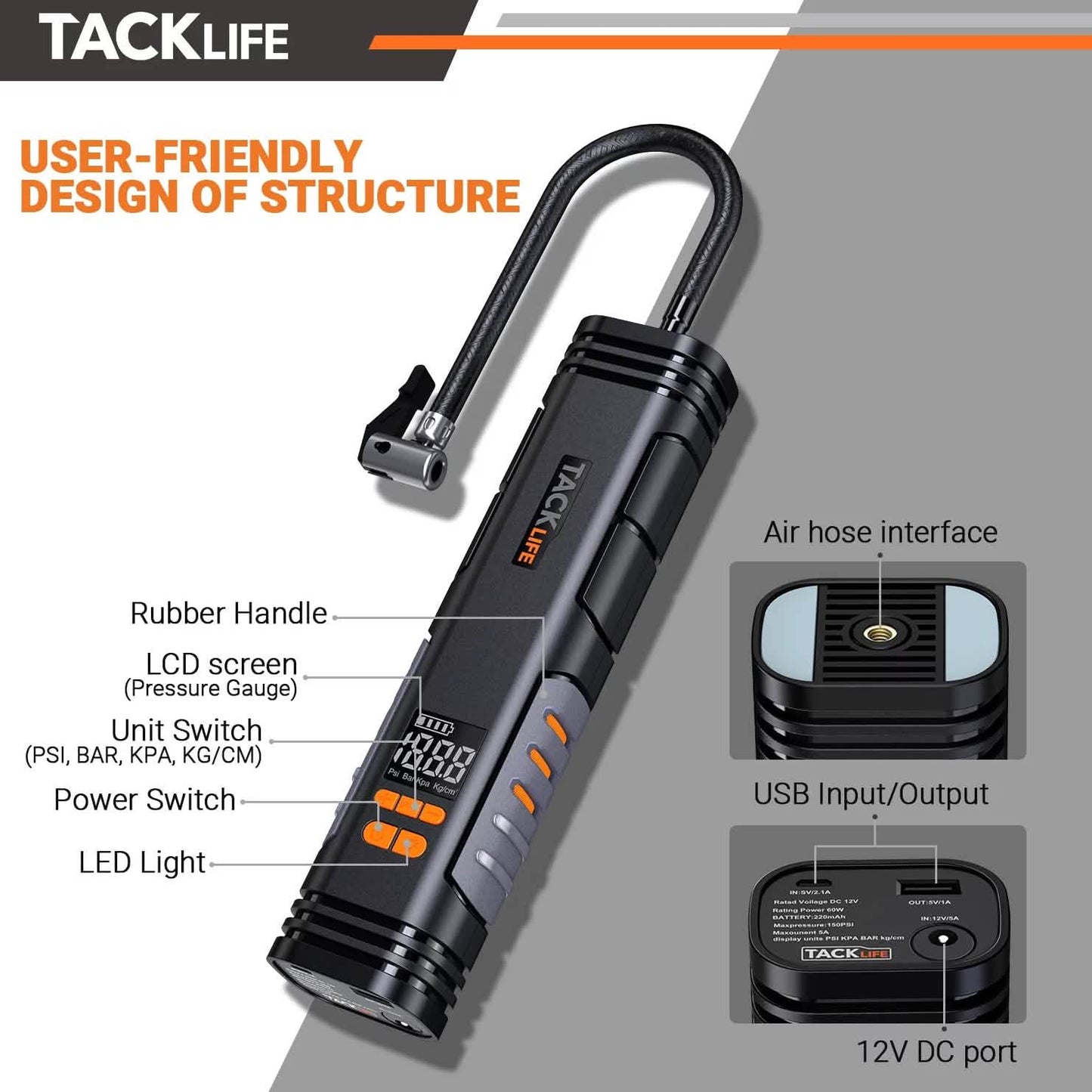 Tacklife X1 Wiederaufladbarer kabelloser Reifenfüller