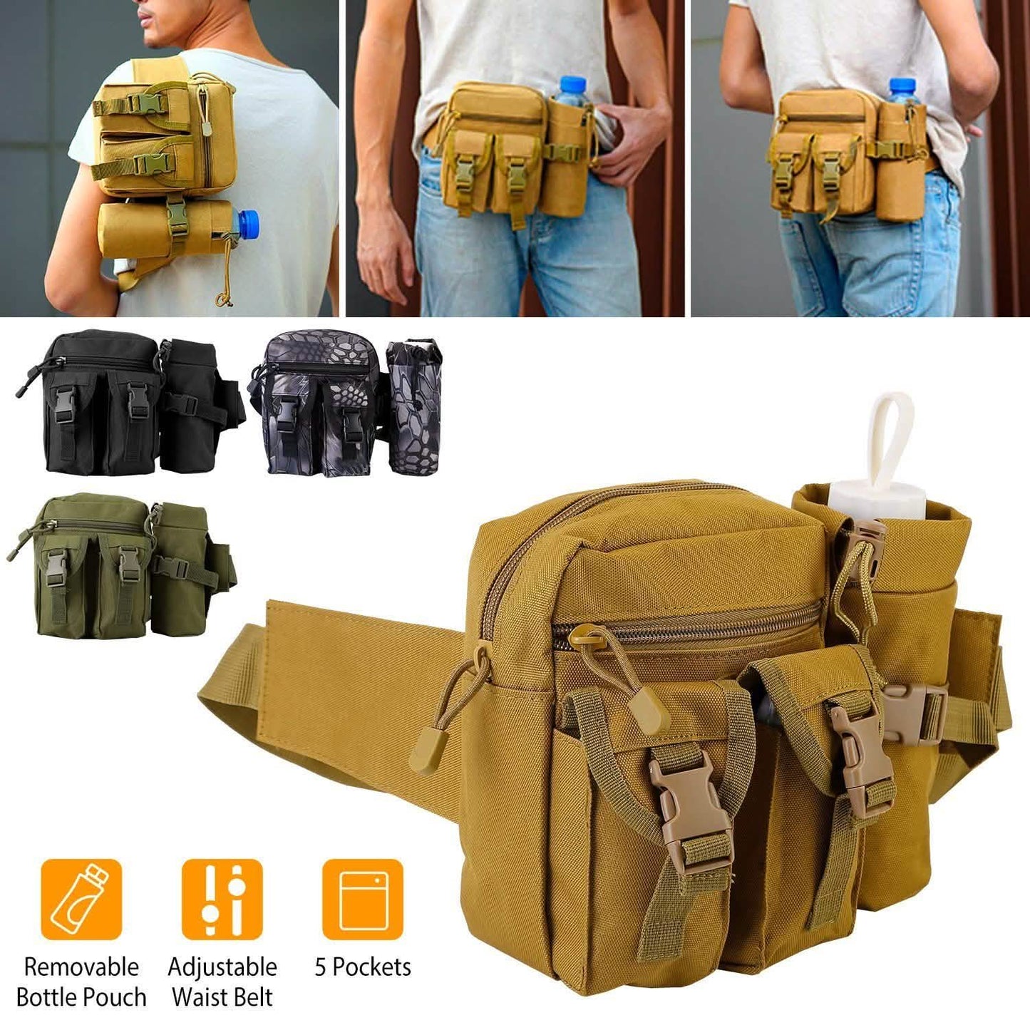 Taktische Hüfttasche Bauchtasche Gürteltasche mit Wasserflaschenhalter