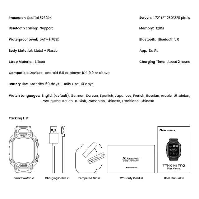 TANK M1 PRO Smart Watch 1,72 Zoll Smartwatch Fitness-Uhr