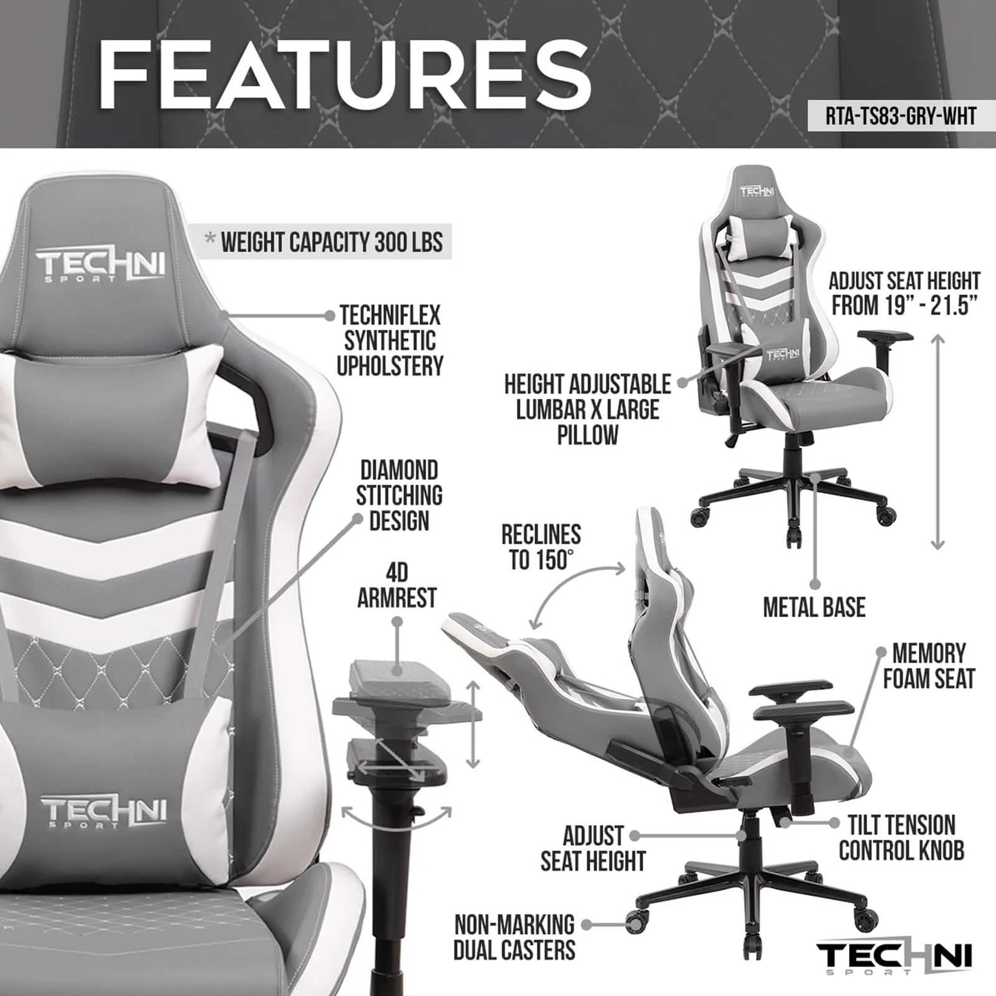 Techni Sport Ergonomischer Gaming-Stuhl mit hoher Rückenlehne