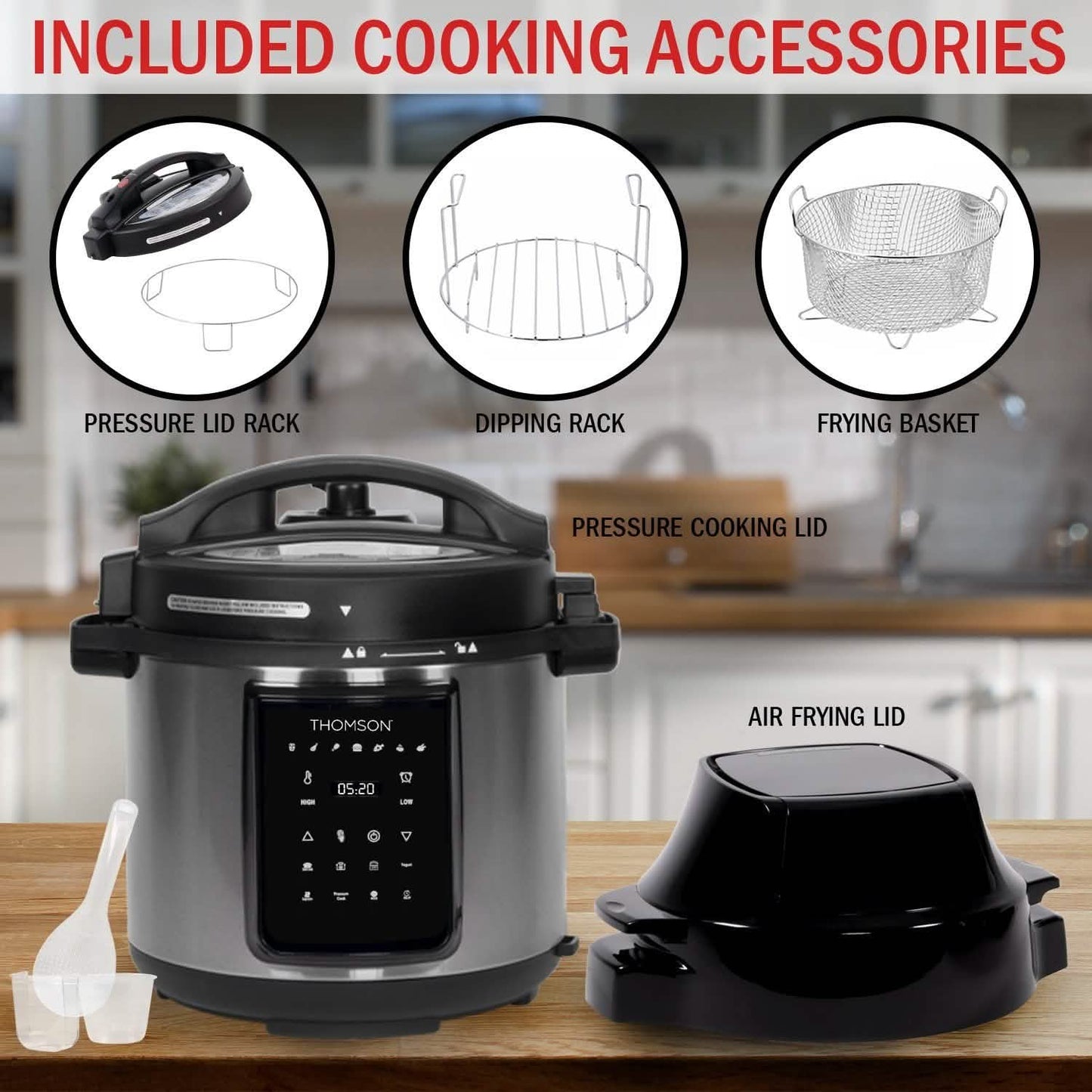 Thomson 9-in-1 Druck-, Schongarer, Heißluftfritteuse und mehr, mit 6,5 QT Fassungsvermögen