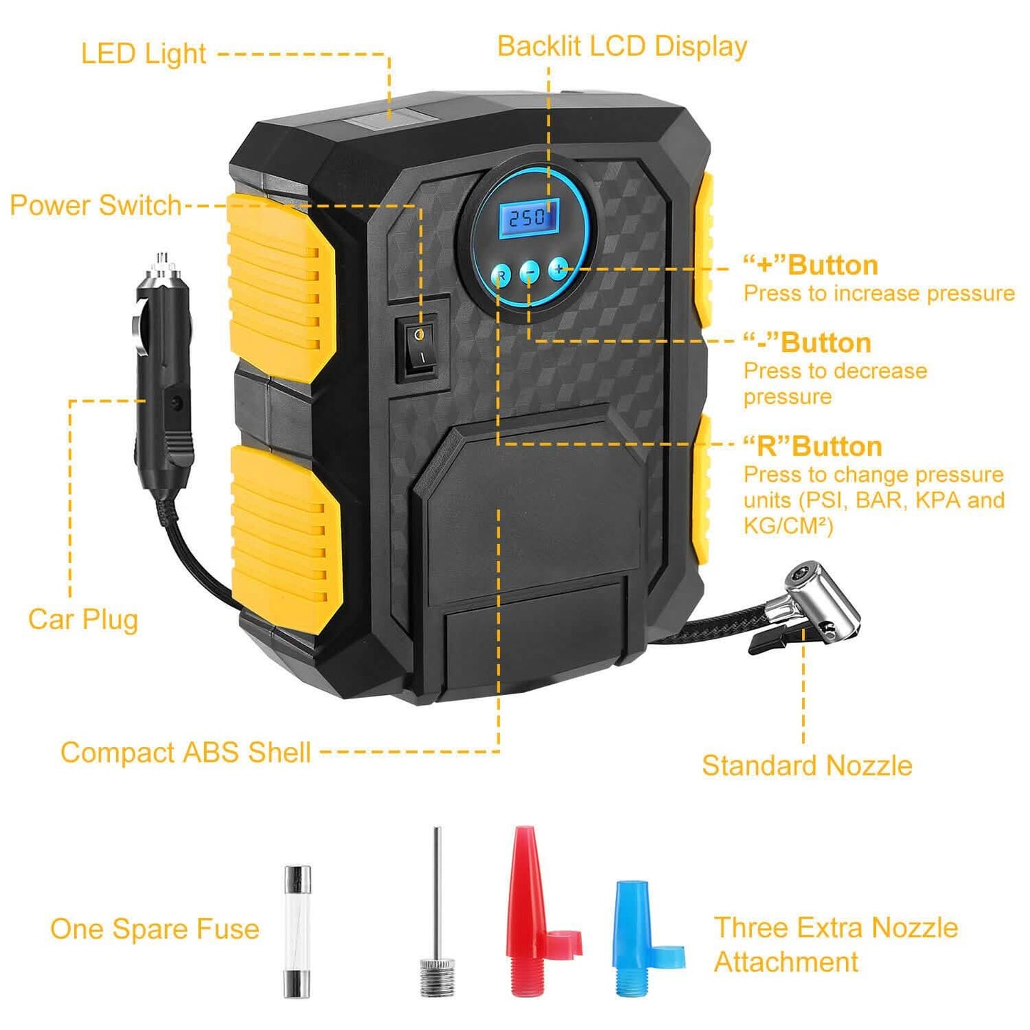 Reifenfüller 12V DC 120W 150PSI mit LCD elektrischer Luftkompressor