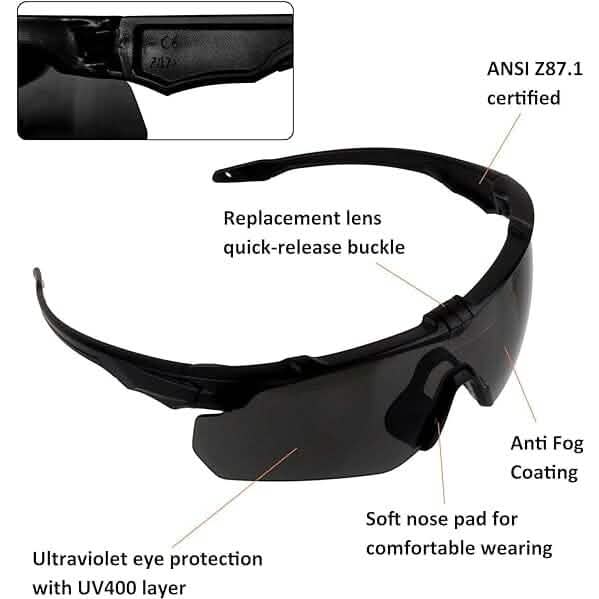 ToopMount Taktische Schutzbrille Anti-Beschlag, ANSI Z87.1 Schießbrille mit 3 austauschbaren Gläsern (Generalüberholt)