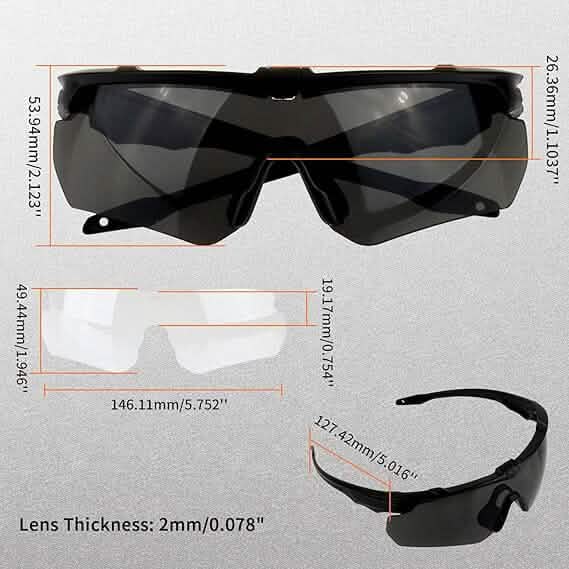 ToopMount Taktische Schutzbrille Anti-Beschlag, ANSI Z87.1 Schießbrille mit 3 austauschbaren Gläsern (Generalüberholt)