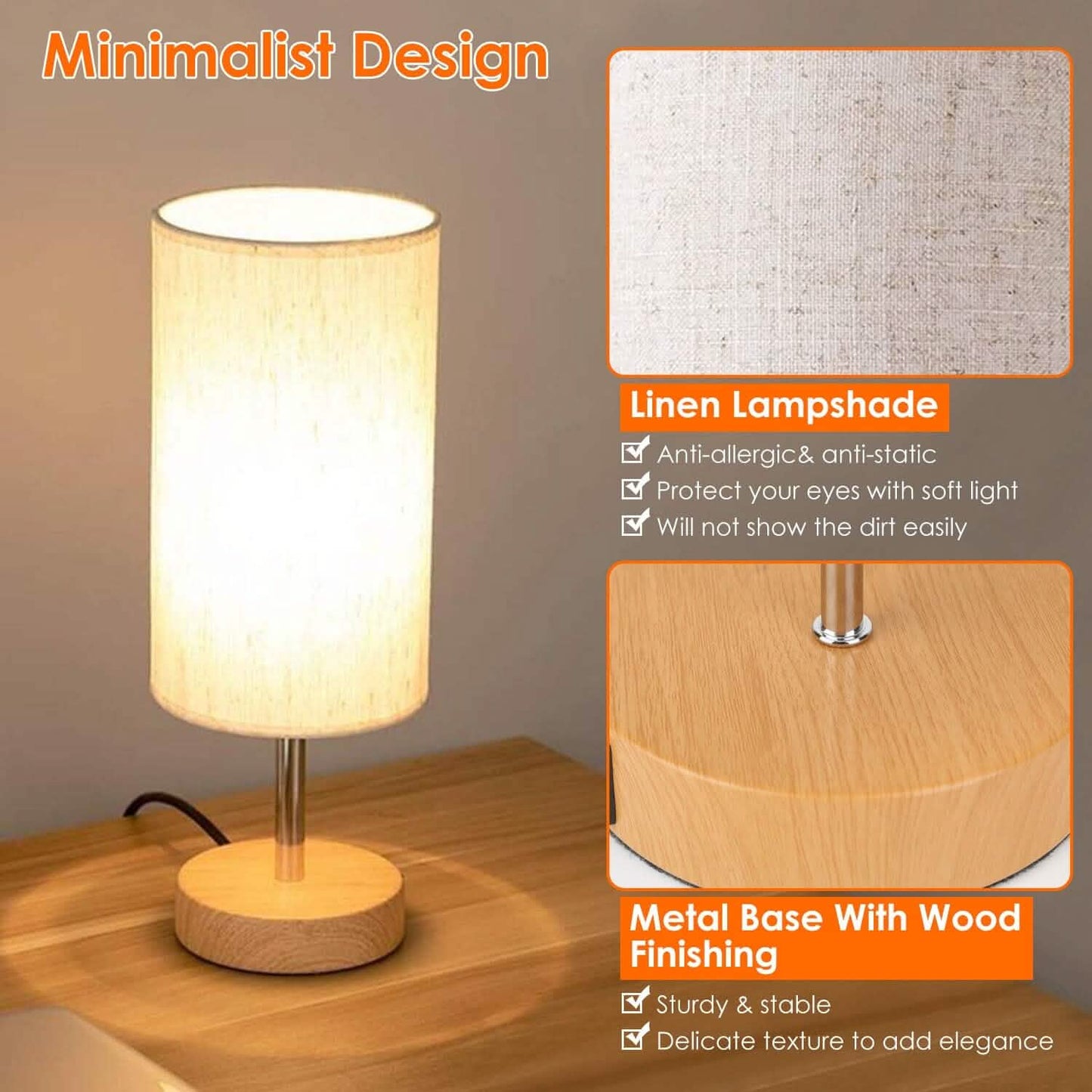 Touch Control Tischlampe 3-Wege Dimmbare Nachttischlampe