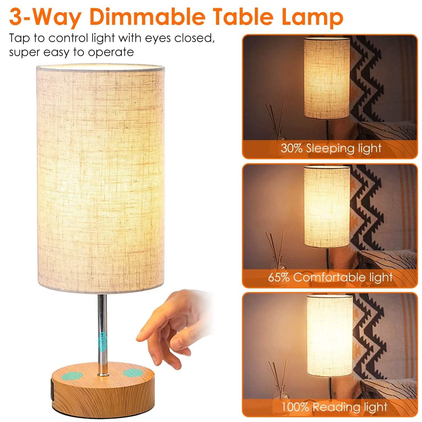 Touch Control Tischlampe 3-Wege Dimmbare Nachttischlampe