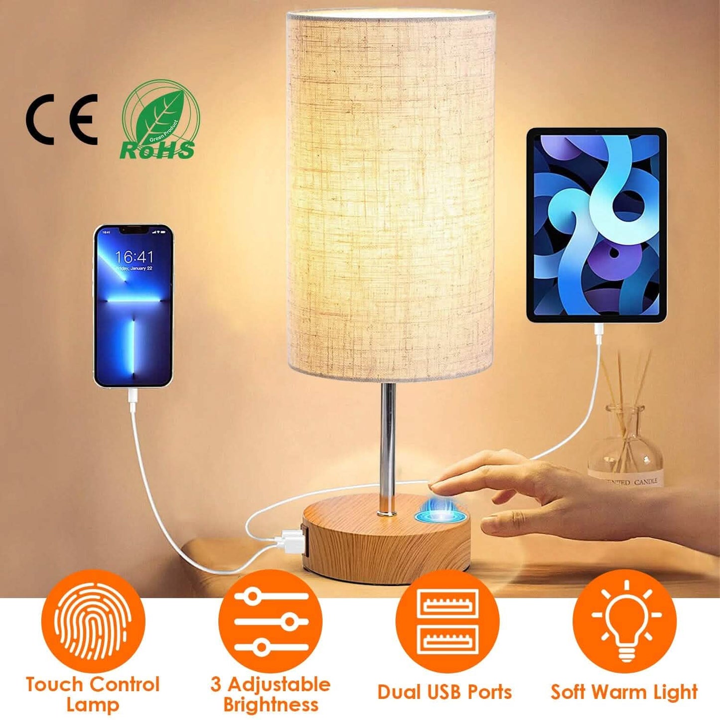 Touch Control Tischlampe 3-Wege Dimmbare Nachttischlampe