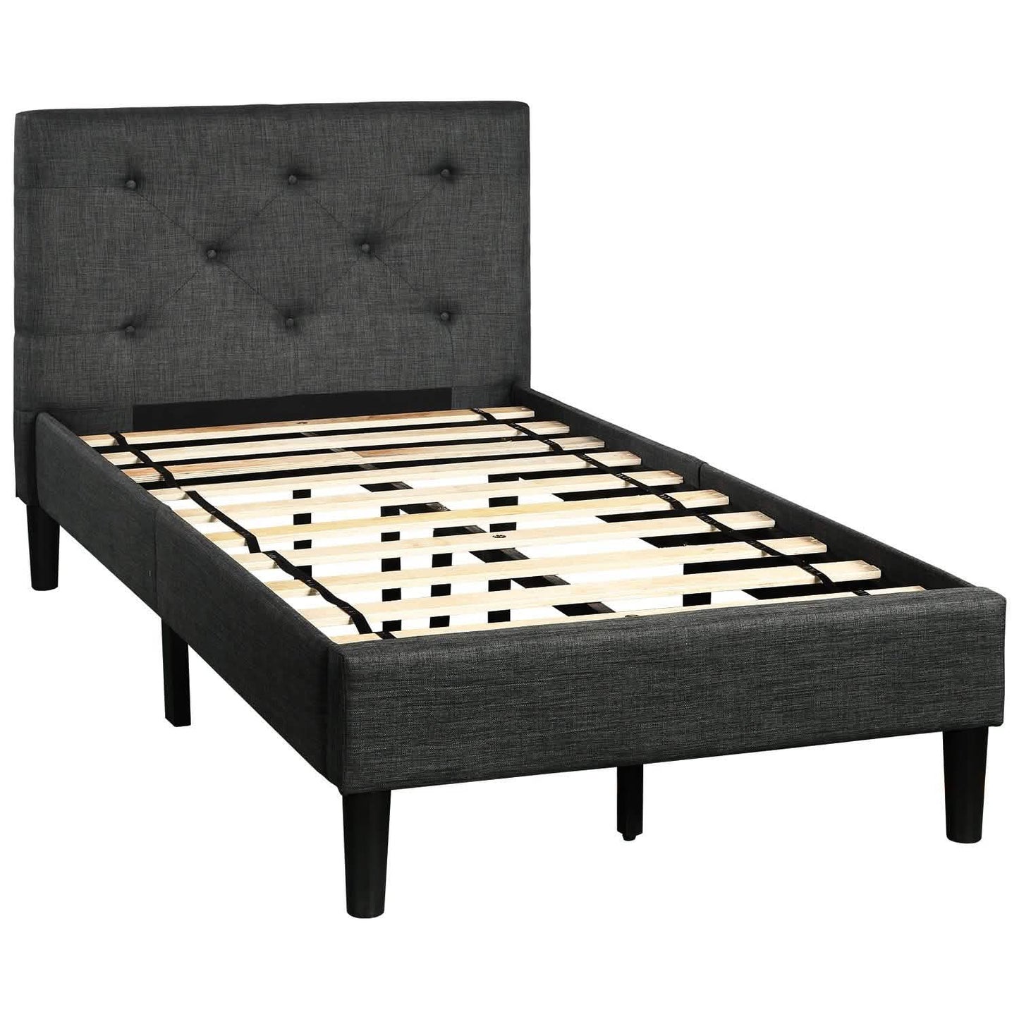 Gepolstertes Plattformbett, Plattformbett im Twin-Size-Format mit Knopfheftung