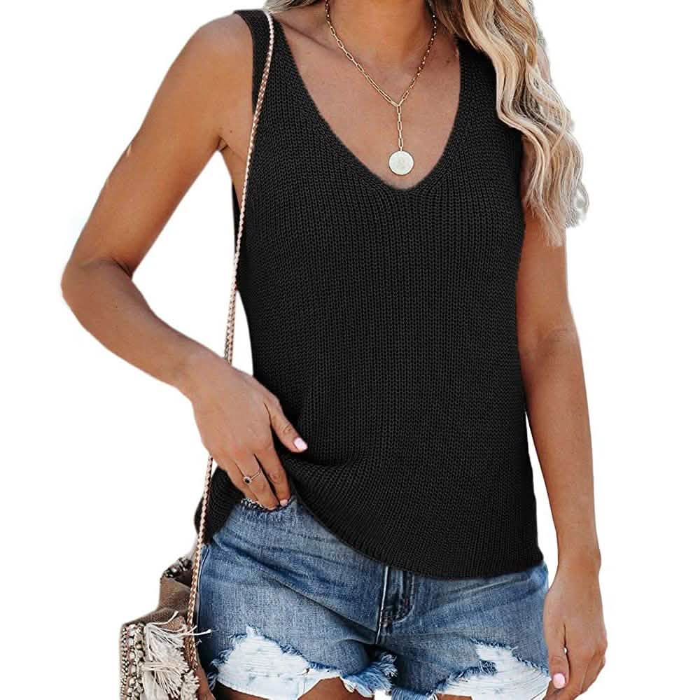 Tutorutor Damen ärmelloser V-Ausschnitt Pullover
