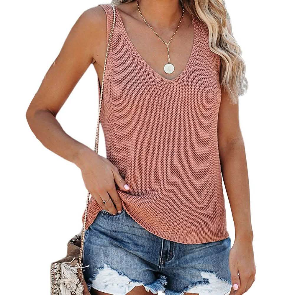 Tutorutor Damen ärmelloser V-Ausschnitt Pullover