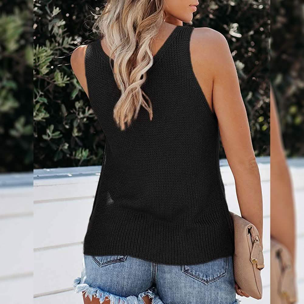 Tutorutor Damen ärmelloser V-Ausschnitt Pullover
