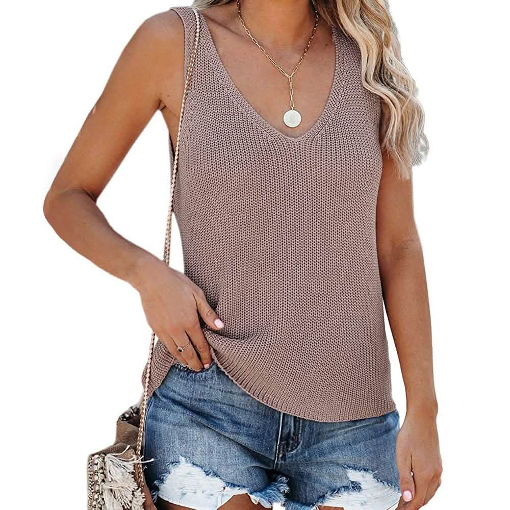 Tutorutor Damen ärmelloser V-Ausschnitt Pullover