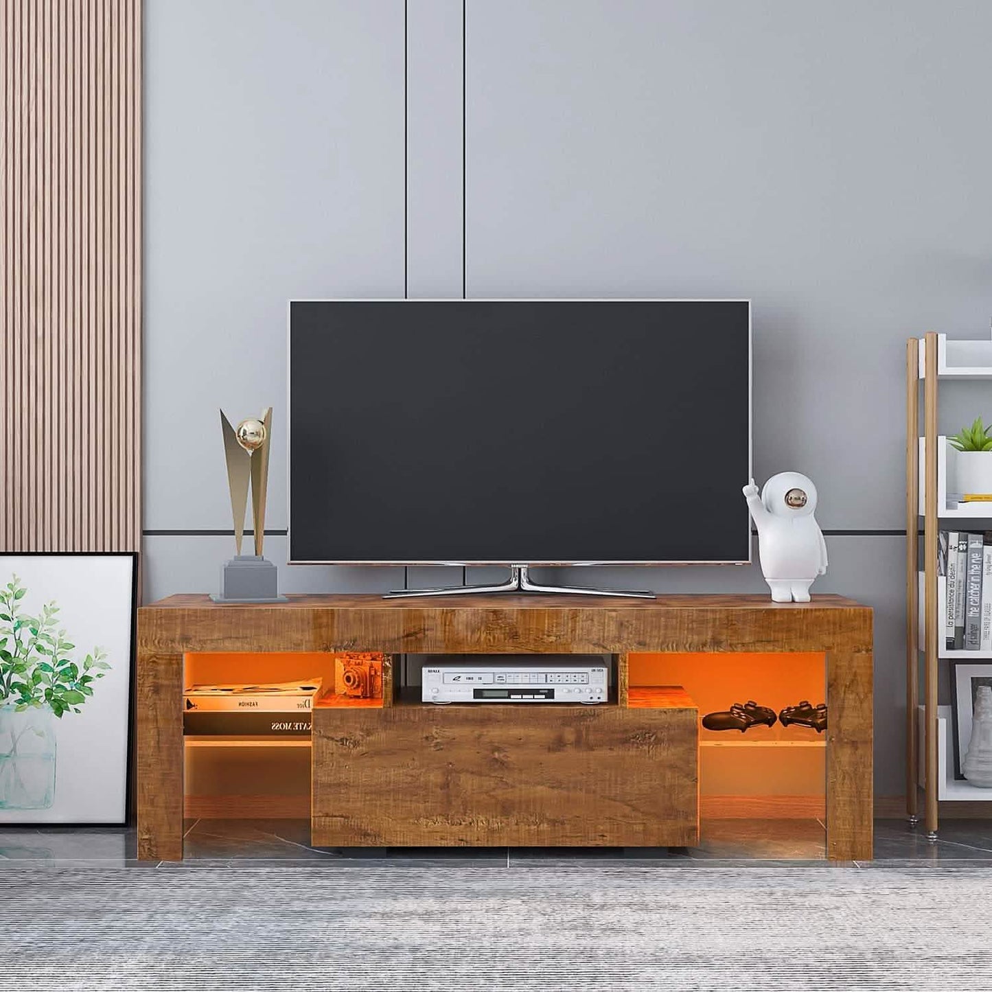TV-Ständer mit LED-Beleuchtung, offenes Regal, Konsolentisch mit Stauraum