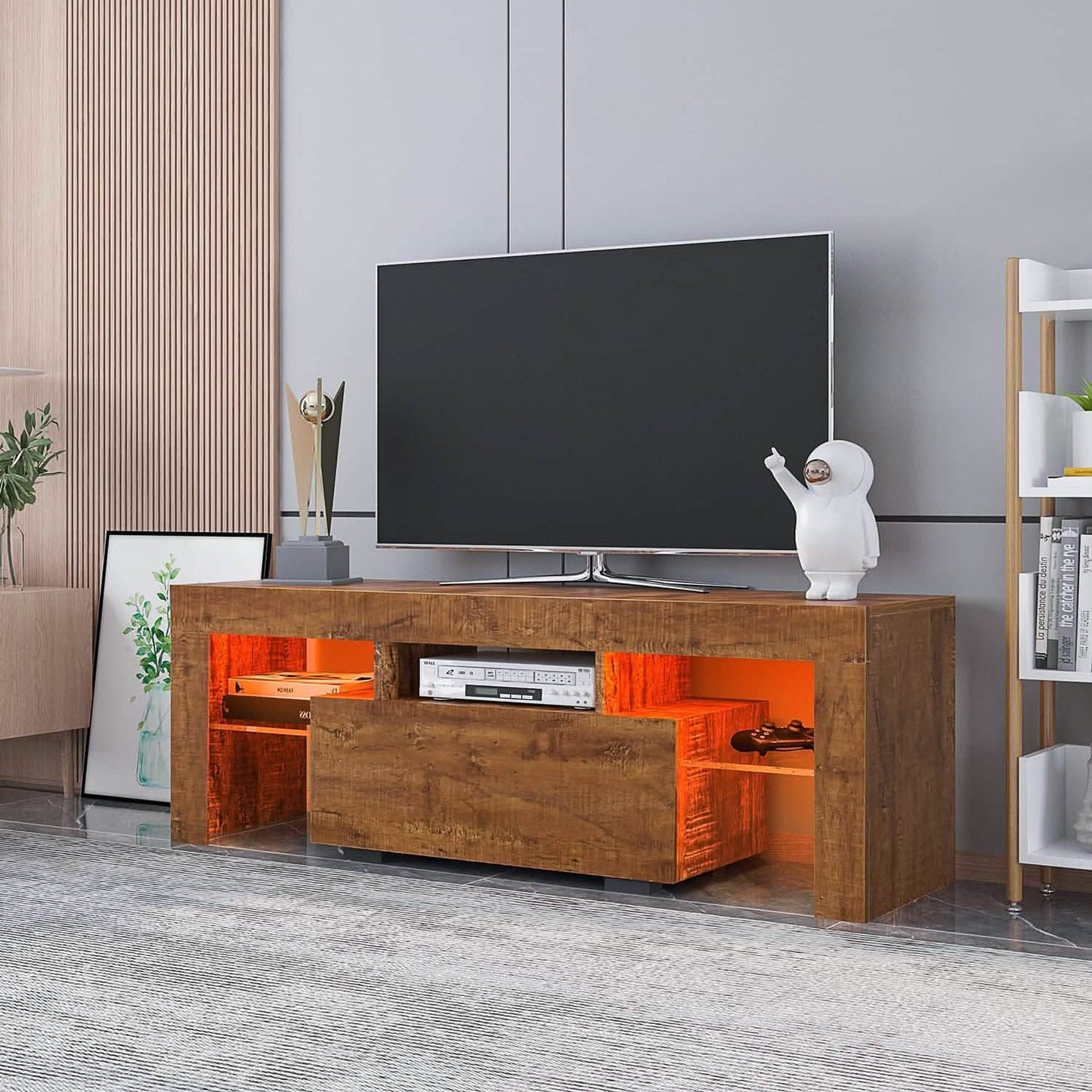 TV-Ständer mit LED-Beleuchtung, offenes Regal, Konsolentisch mit Stauraum
