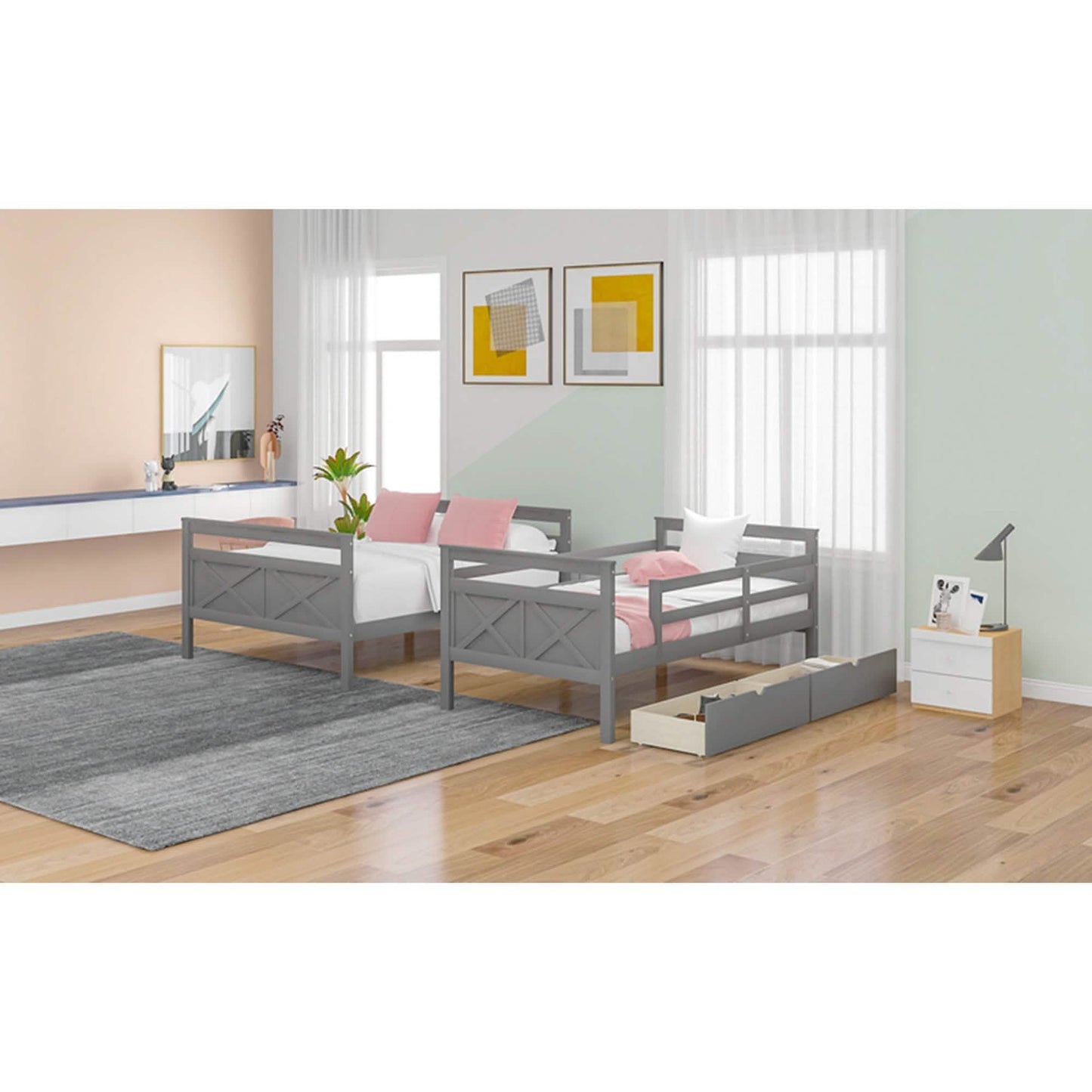 Etagenbett "Twin over Full" mit 2 Schubladen