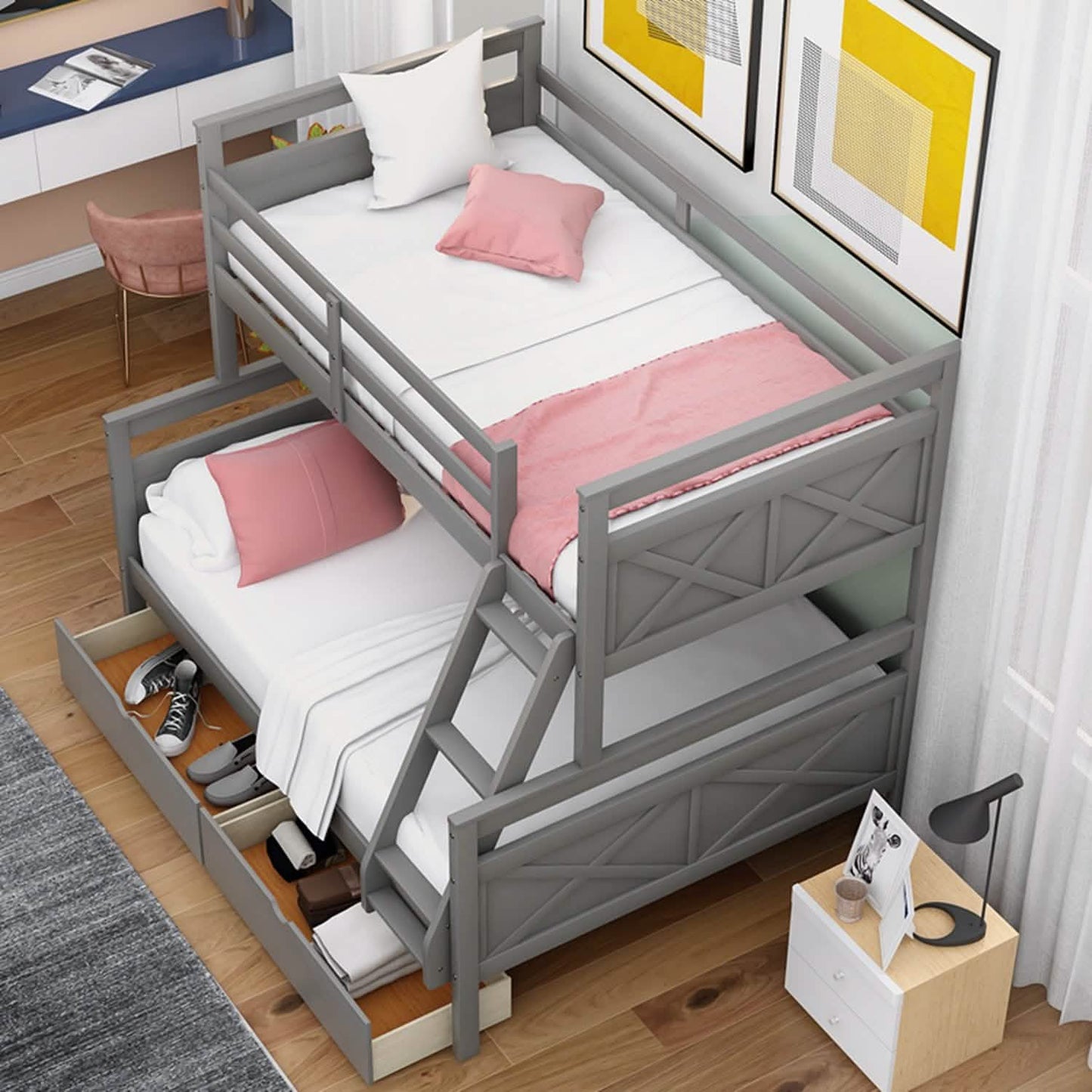 Etagenbett "Twin over Full" mit 2 Schubladen