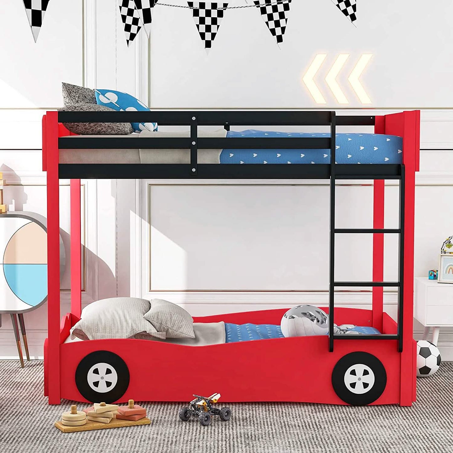 Etagenbett in Autoform mit Rollen, Einzelbettgröße
