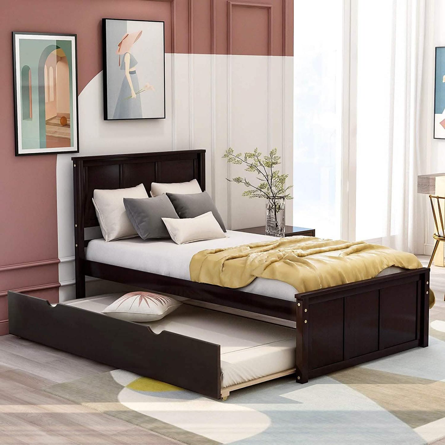Plattformbett in Twin-Größe mit Ausziehbett