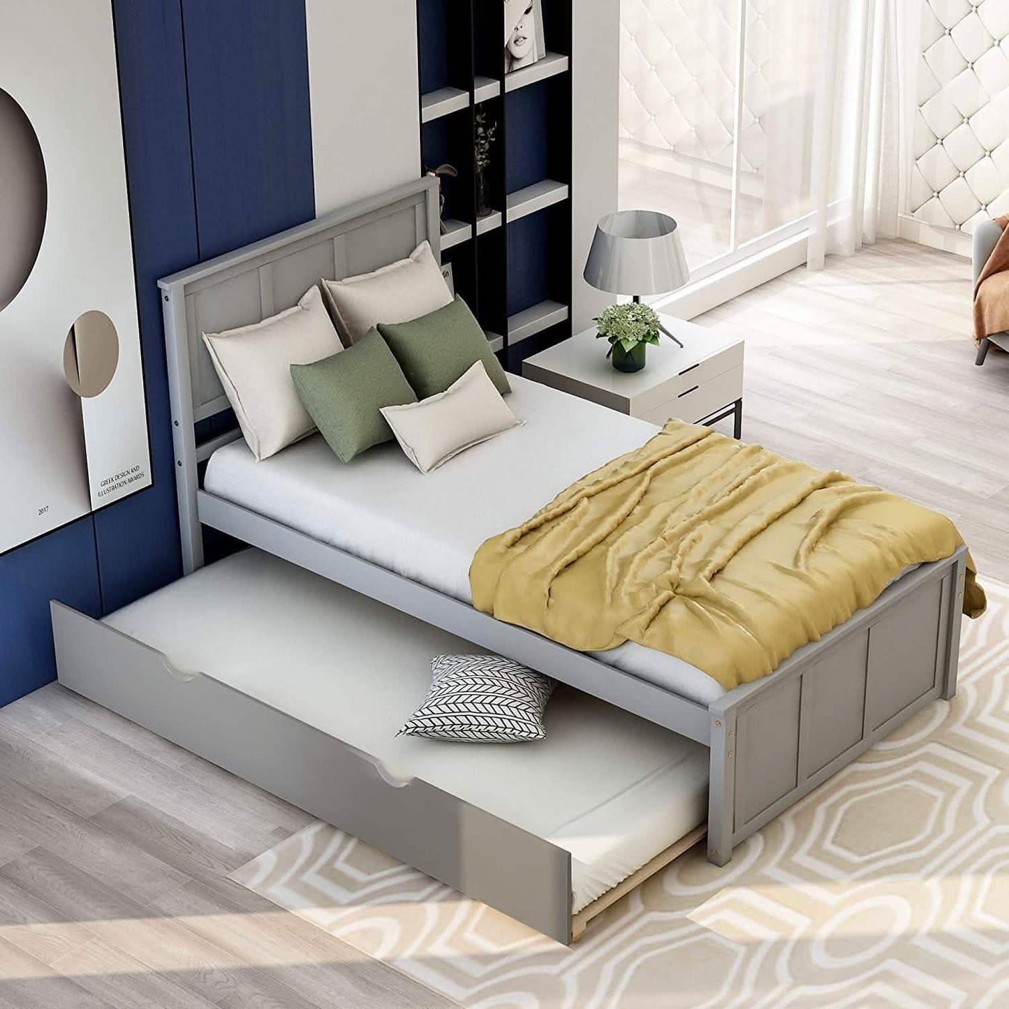 Plattformbett in Twin-Größe mit Ausziehbett