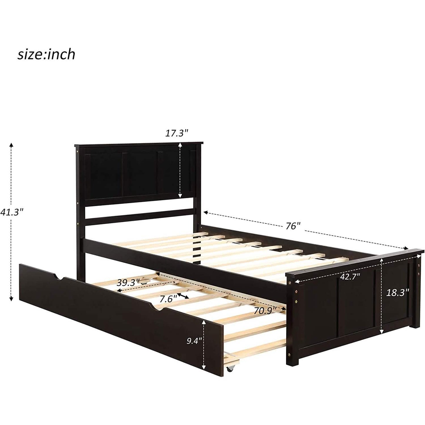 Plattformbett in Twin-Größe mit Ausziehbett