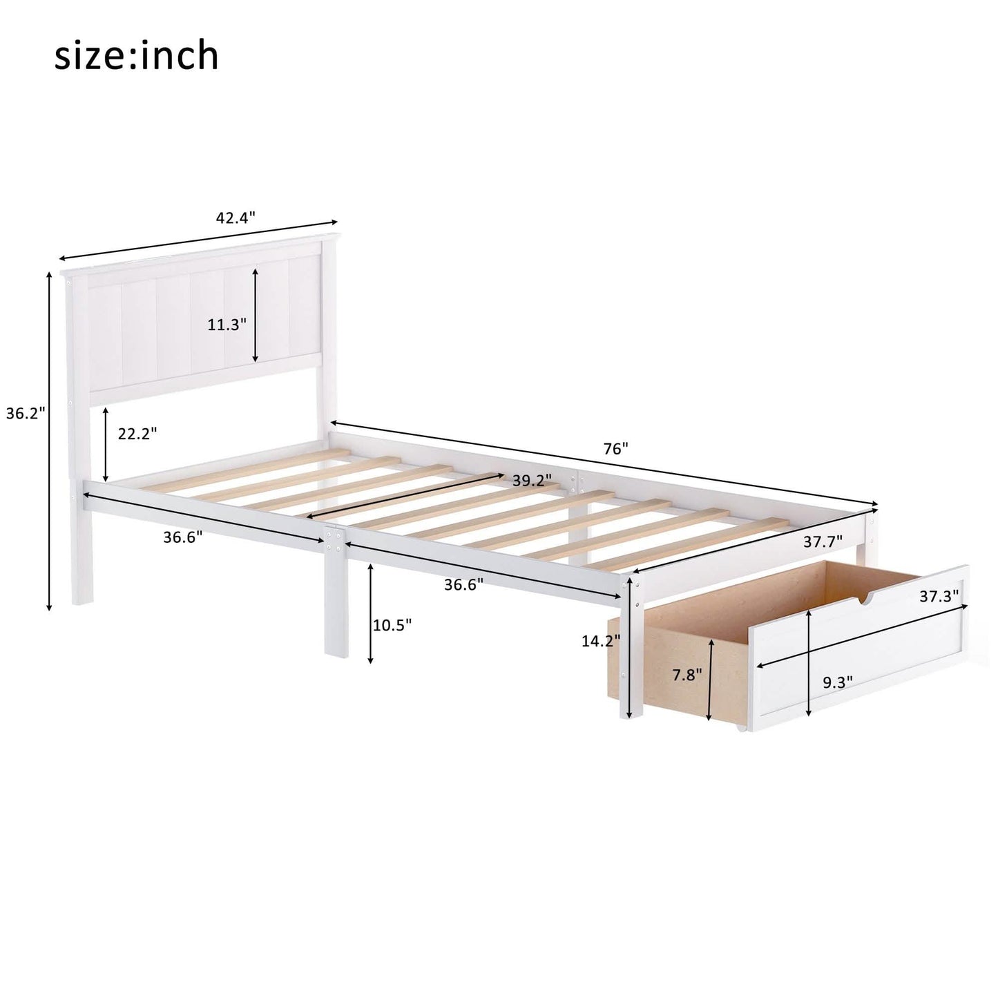 Einzelbett-Plattformrahmen mit Stauraum