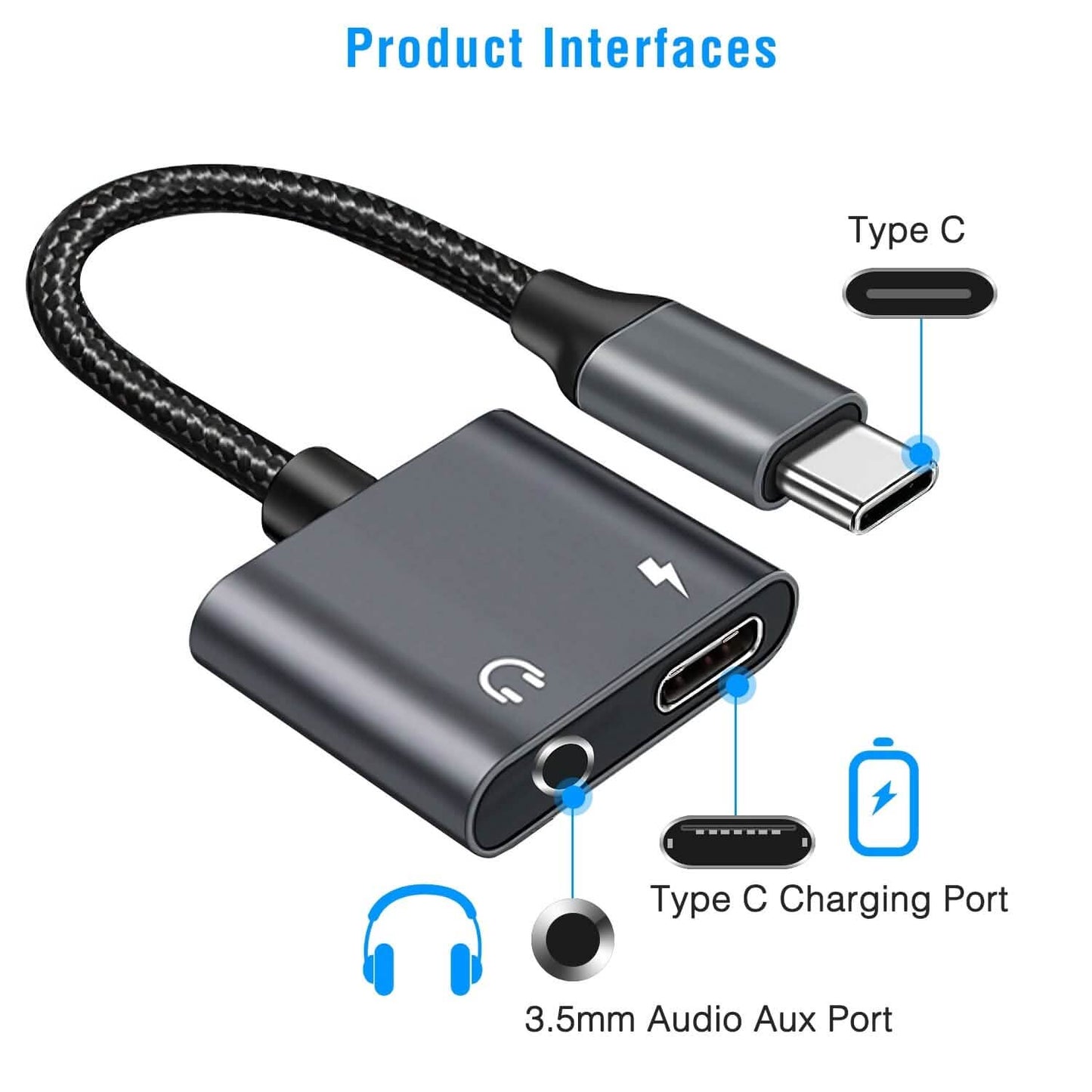 USB C auf 3,5 mm Kopfhörer-Ladeadapter USB C auf Aux-Audiobuchse