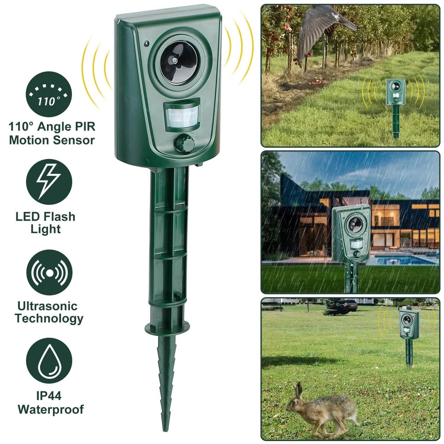 Ultraschall-Tierabwehr IP4 Wasserdicht Bewegungssensor Repellent mit blinkendem LED-Licht