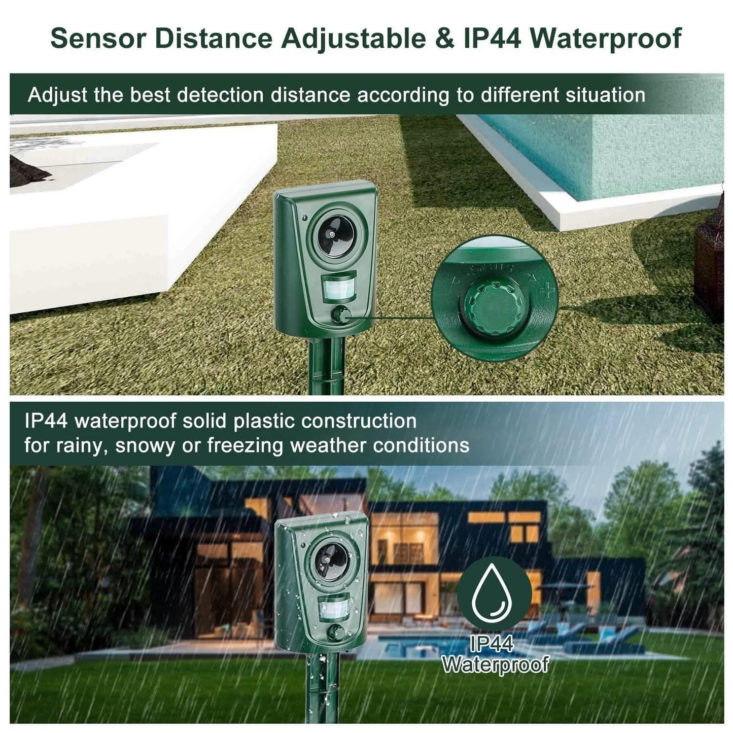 Ultraschall-Tierabwehr IP4 Wasserdicht Bewegungssensor Repellent mit blinkendem LED-Licht